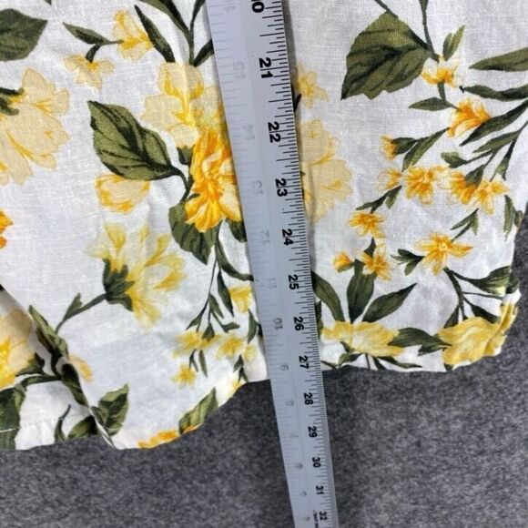 Old Navy Shirt Men M Medium White Floral Button Up Collared Linen Short Sleeve - Picture 8 of 9